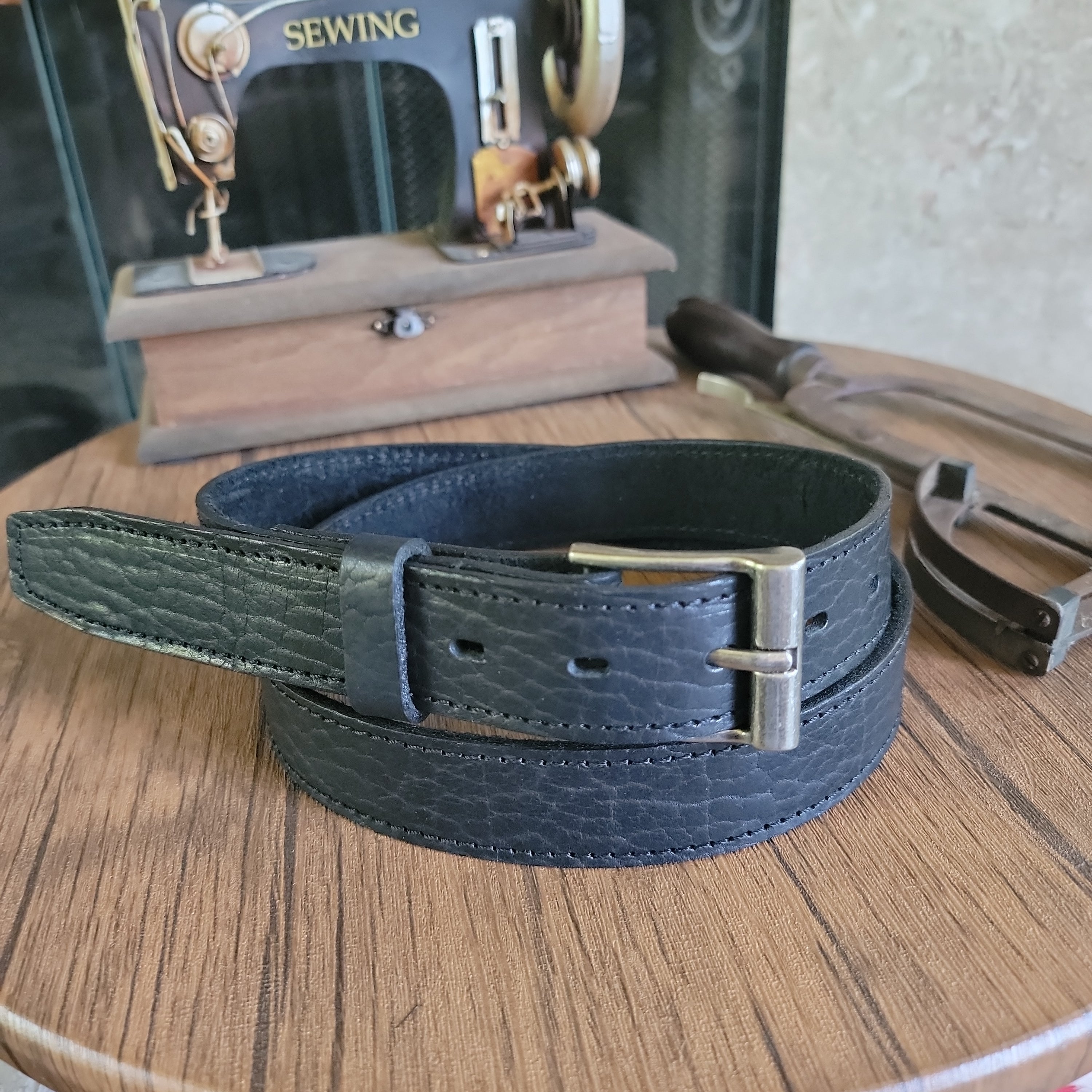 The Frontier Shrunken Bison Belt | Made in USA | Full Grain Leather | Men's Dress Belt 46