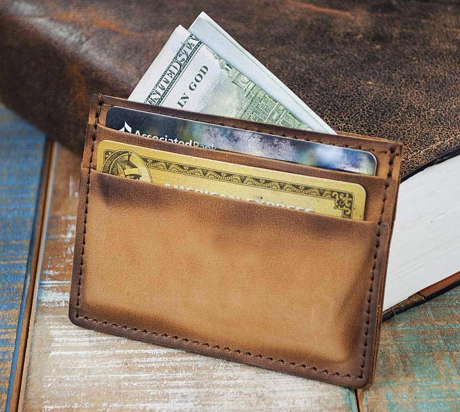 5-Slot Super Slim Front Pocket Card Sleeve Wallet - The Scratch (Burnt The Speakeasy Leather Co 5-Slot Super Slim Front Pocket Card Sleeve Wallet - The Scratch (Burnt The Speakeasy Leather Co
