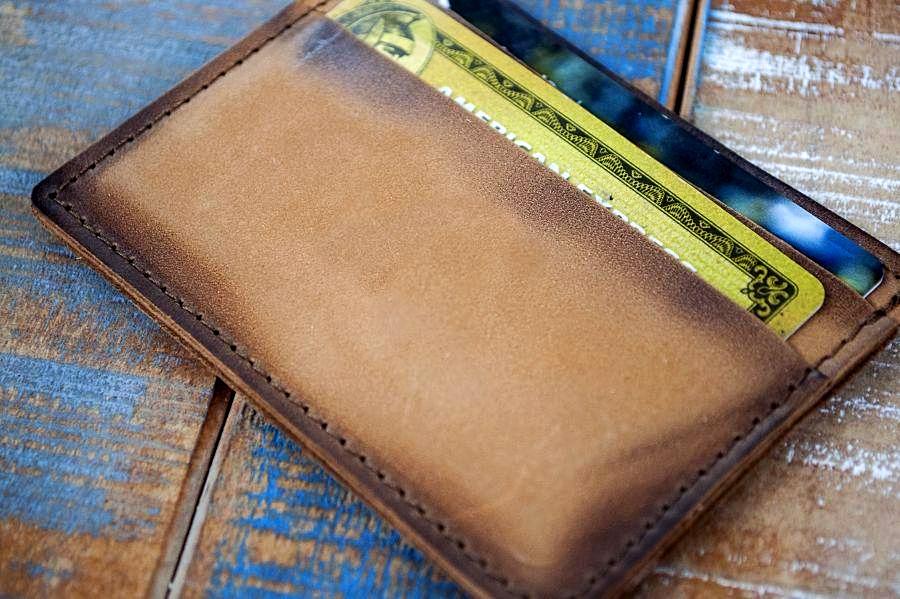 5-Slot Super Slim Front Pocket Card Sleeve Wallet - The Scratch (Burnt The Speakeasy Leather Co 5-Slot Super Slim Front Pocket Card Sleeve Wallet - The Scratch (Burnt The Speakeasy Leather Co