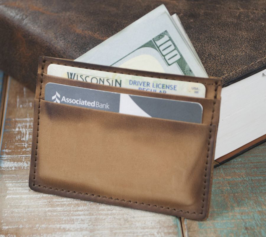 5-Slot Super Slim Front Pocket Card Sleeve Wallet - The Scratch (Burnt The Speakeasy Leather Co 5-Slot Super Slim Front Pocket Card Sleeve Wallet - The Scratch (Burnt The Speakeasy Leather Co